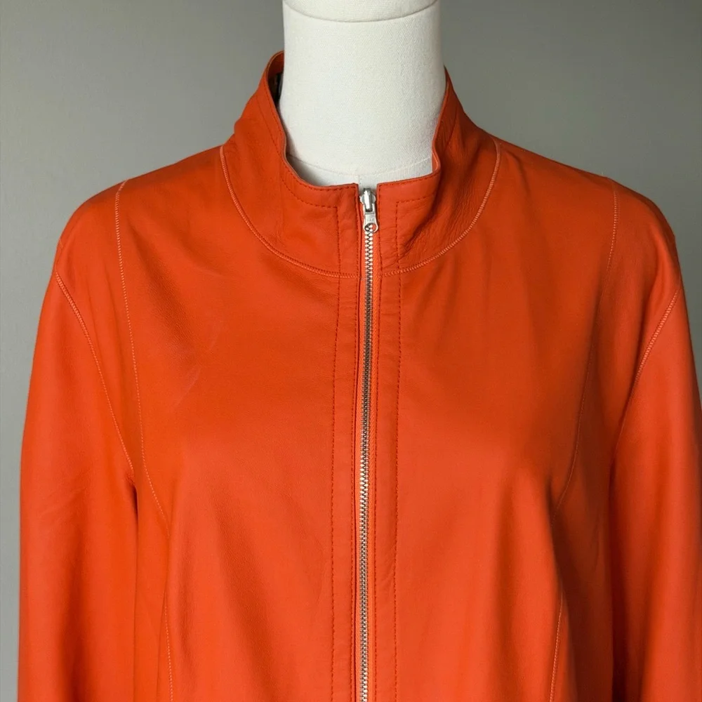 KIRCILAR Reversible Ultra Soft Leather Jacket Orange Abstract Print - 4 / L